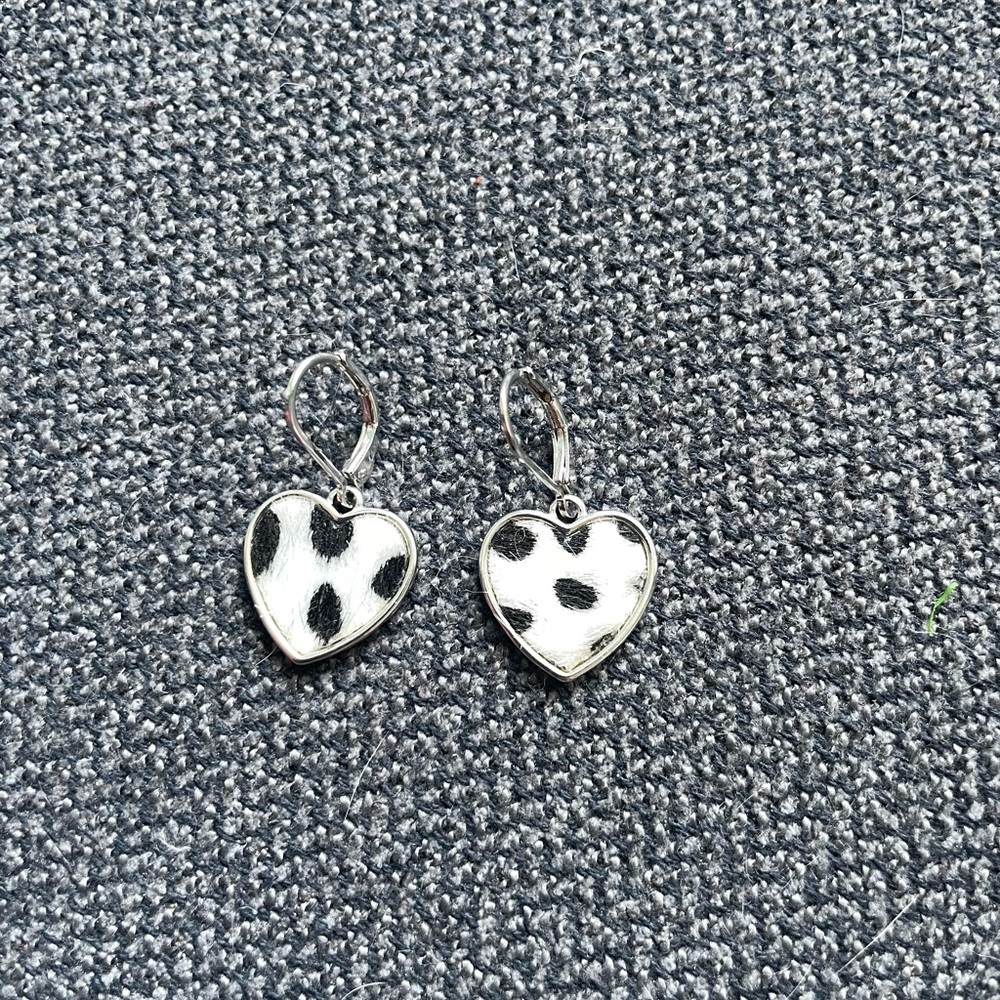 Heart-Shaped Black and White Earrings